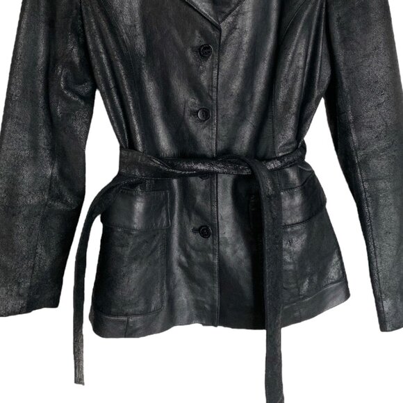 Burberry Leather Belted Jacket Black Leather BURBERRY London Coat Size S - 38 - Picture 5 of 16